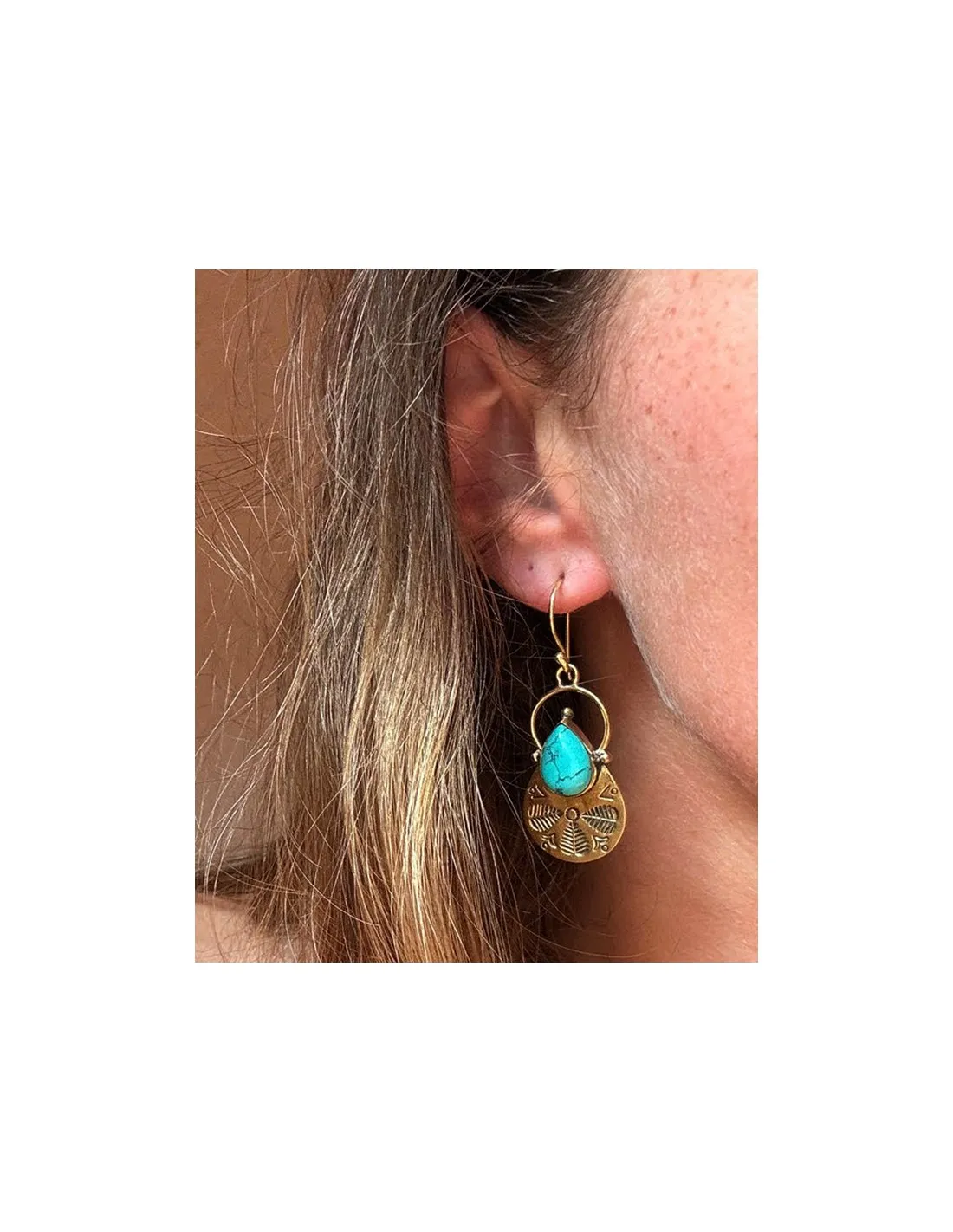 Grosses boucles d'oreille laiton et turquoise