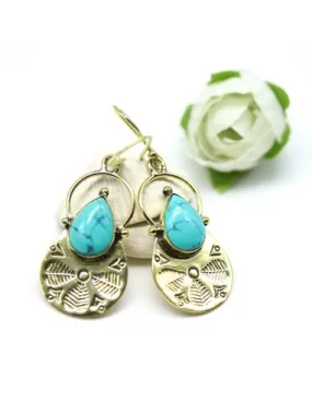 Grosses boucles d'oreille laiton et turquoise