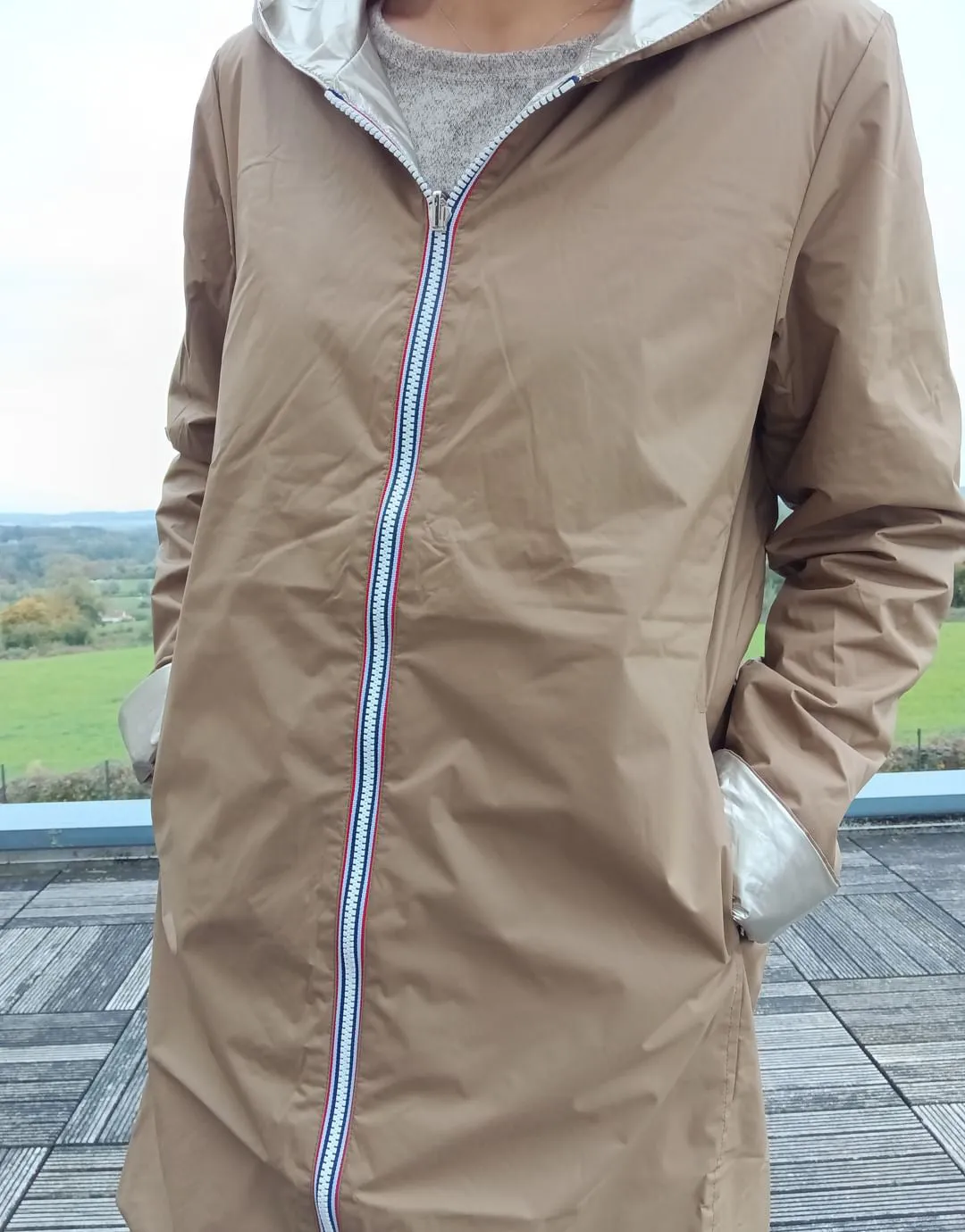 Imperméable réversible long mi-saison garnissage ouate Marque Laura Jo Camel / Doré