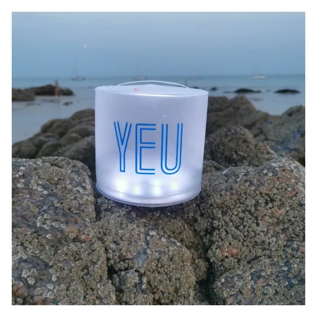 lampe gonflable solaire Ile d'Yeu, logo gris, bleu ou turquoise