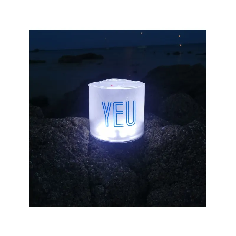 lampe gonflable solaire Ile d'Yeu, logo gris, bleu ou turquoise