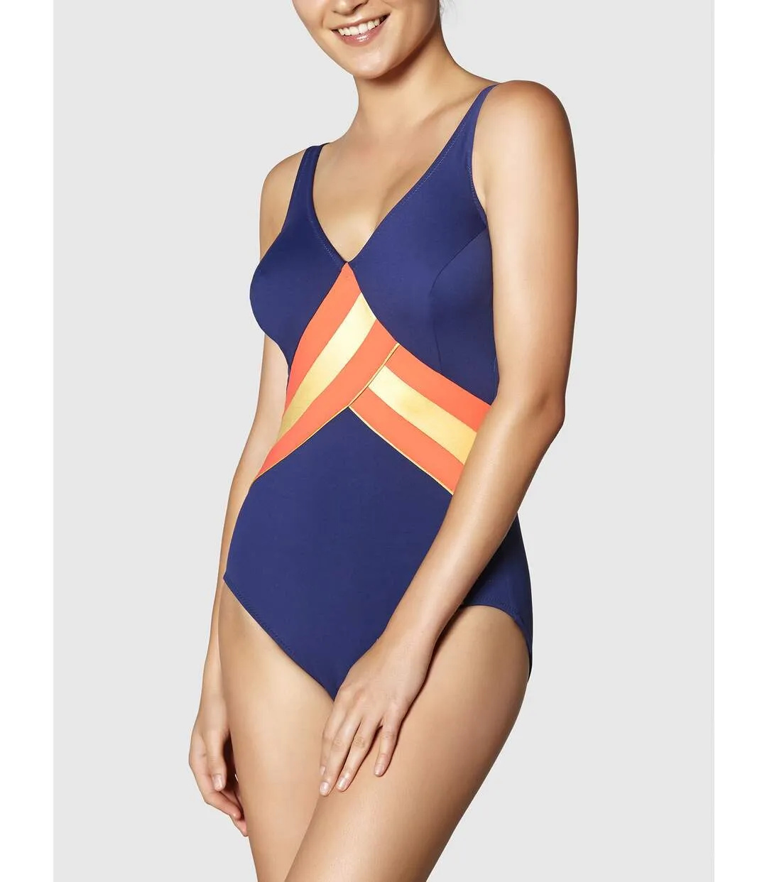 Maillot de bain 1 pièce effet cache-coeur bleu marine Ory