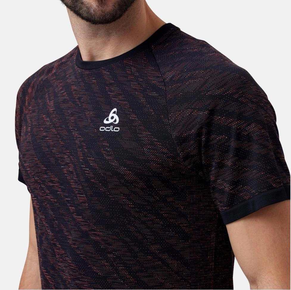 Maillot de Corps Odlo Men Crew Neck S/S Blackcomb Light Black Shocking Orange Space Dye