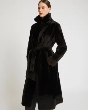 Manteau long ceinturé en peau lainée réversible