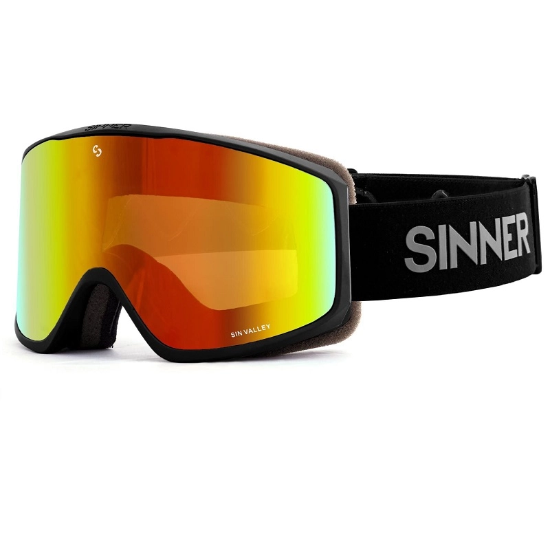 Masque de Ski Sinner Sin Valley Matte Black Double Full Orange Mirror + Double Pink