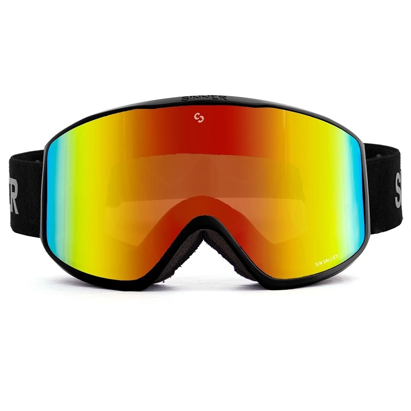 Masque de Ski Sinner Sin Valley Matte Black Double Full Orange Mirror + Double Pink