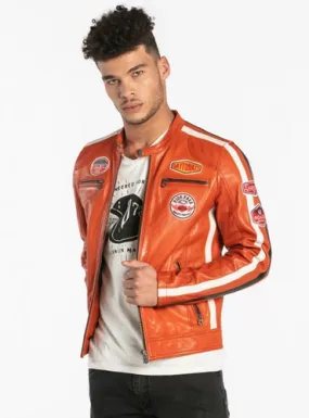 OLIVER - BLOUSON CUIR HOMME ORANGE