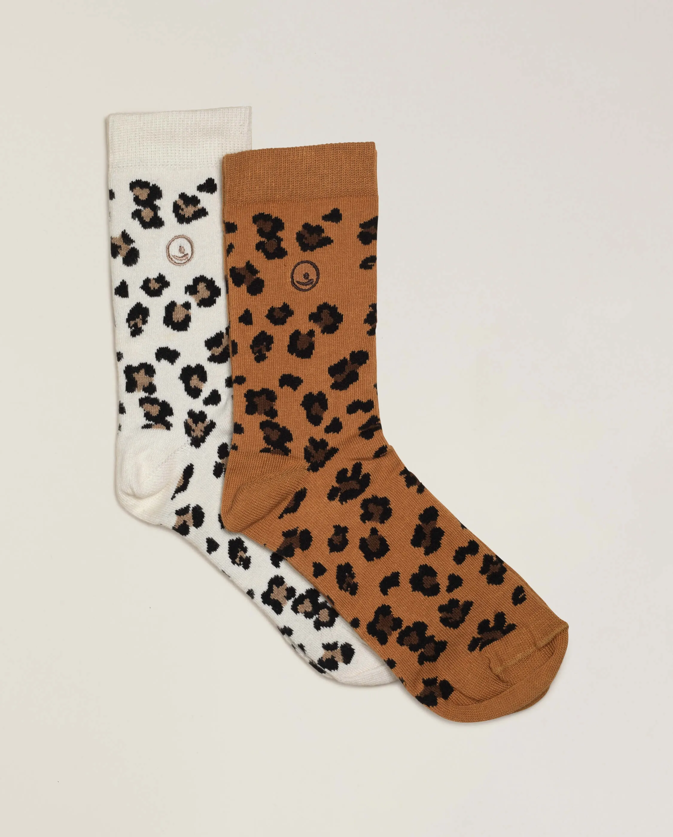 Pack 2 paires chaussettes femme léopard, camel-blanc