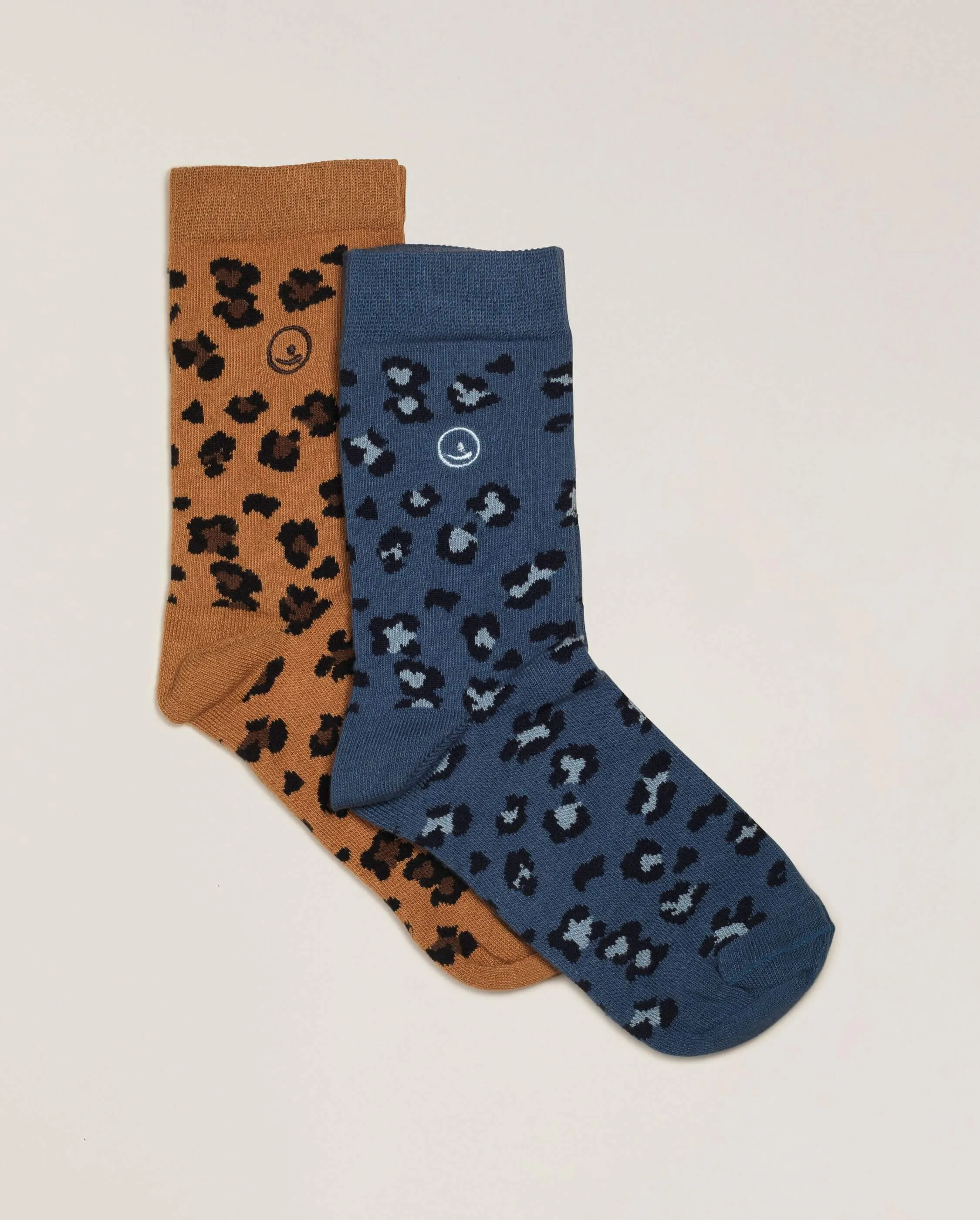 Pack 2 paires chaussettes femme léopard, camel-bleu