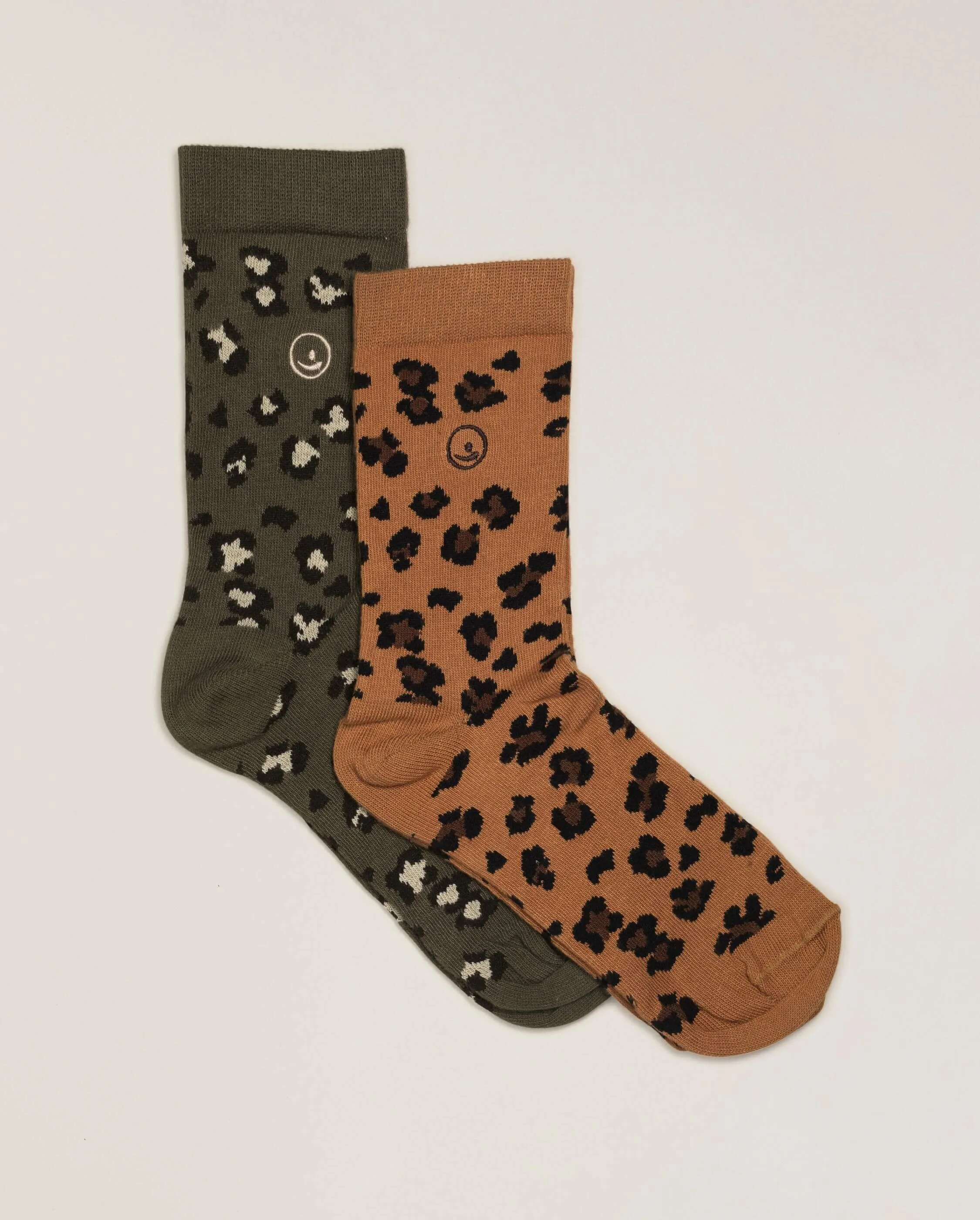 Pack 2 paires chaussettes femme léopard, camel-kaki