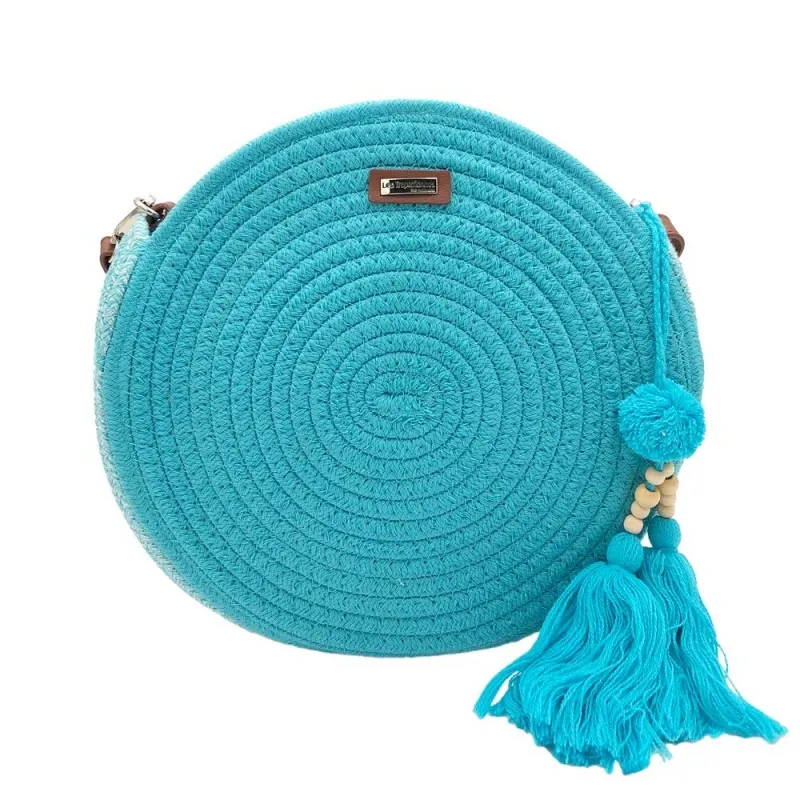 Panier rond LES TROPEZIENNES "Danatil" turquoise | Planetebag.com