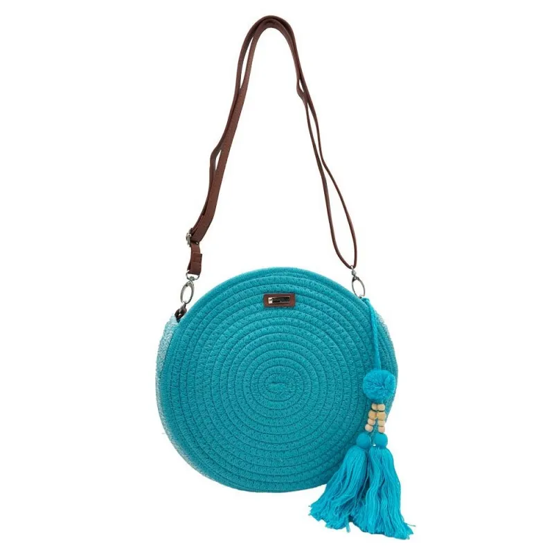 Panier rond LES TROPEZIENNES "Danatil" turquoise | Planetebag.com