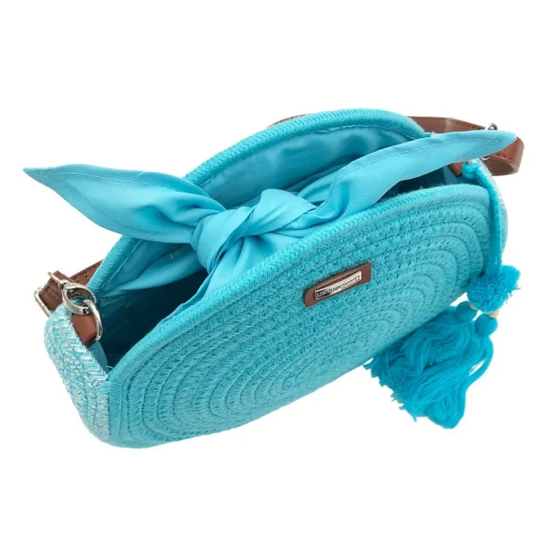 Panier rond LES TROPEZIENNES "Danatil" turquoise | Planetebag.com