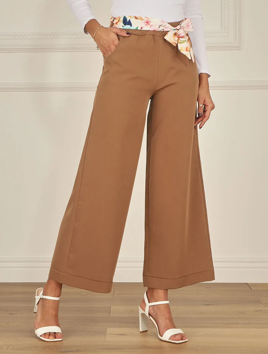 Pantalon ample à taille élastiquée - Camel