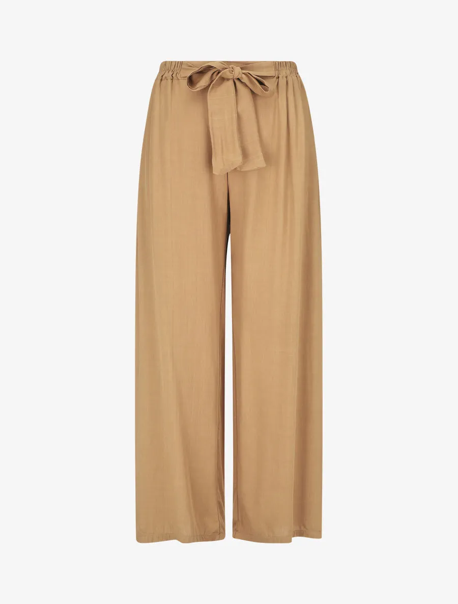 Pantalon ample et fluide taille haute élastiquée - Camel