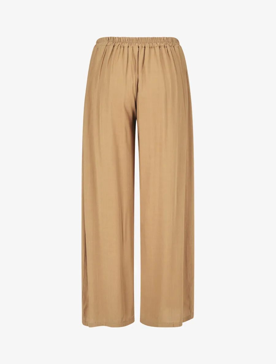 Pantalon ample et fluide taille haute élastiquée - Camel