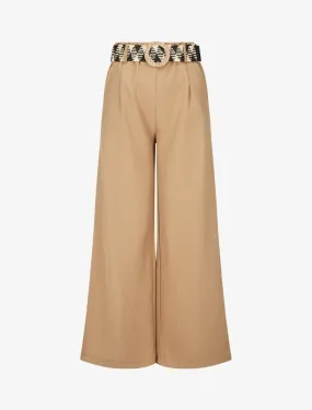 Pantalon ample taille haute élastiquée - Camel