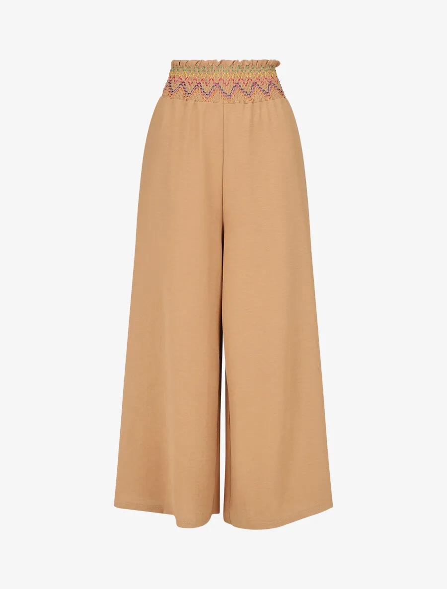 Pantalon ample taille haute uni - Camel