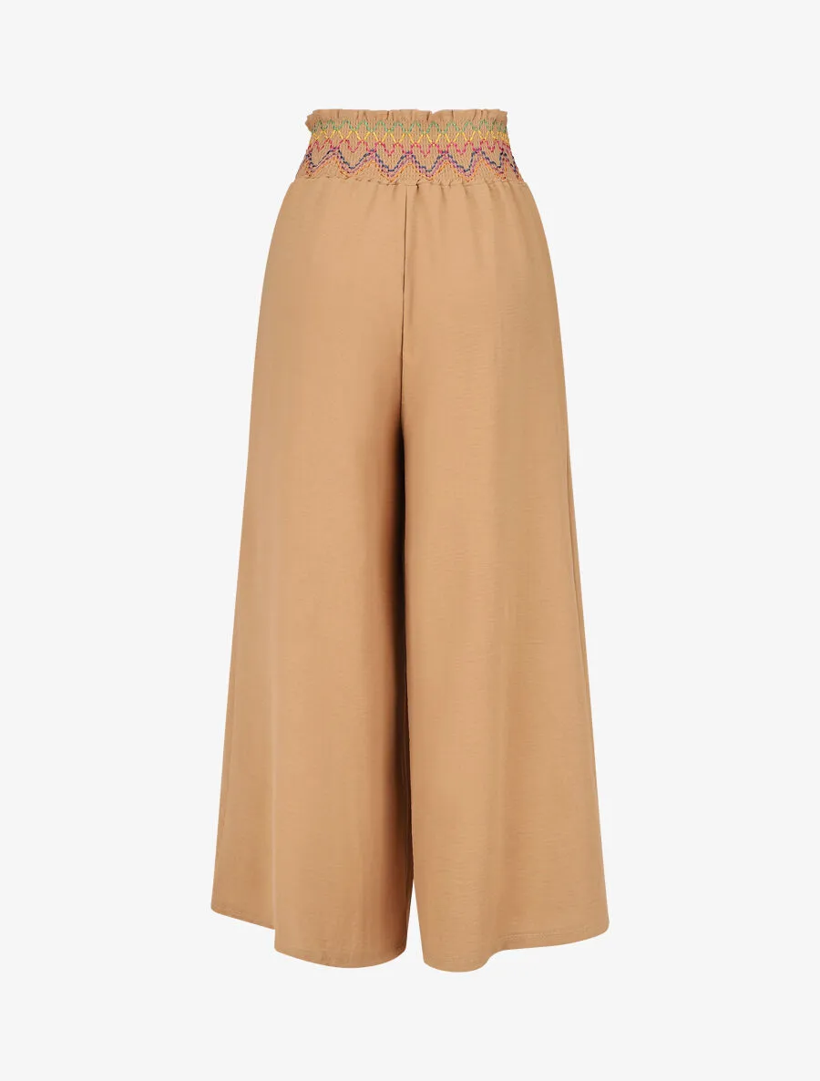 Pantalon ample taille haute uni - Camel