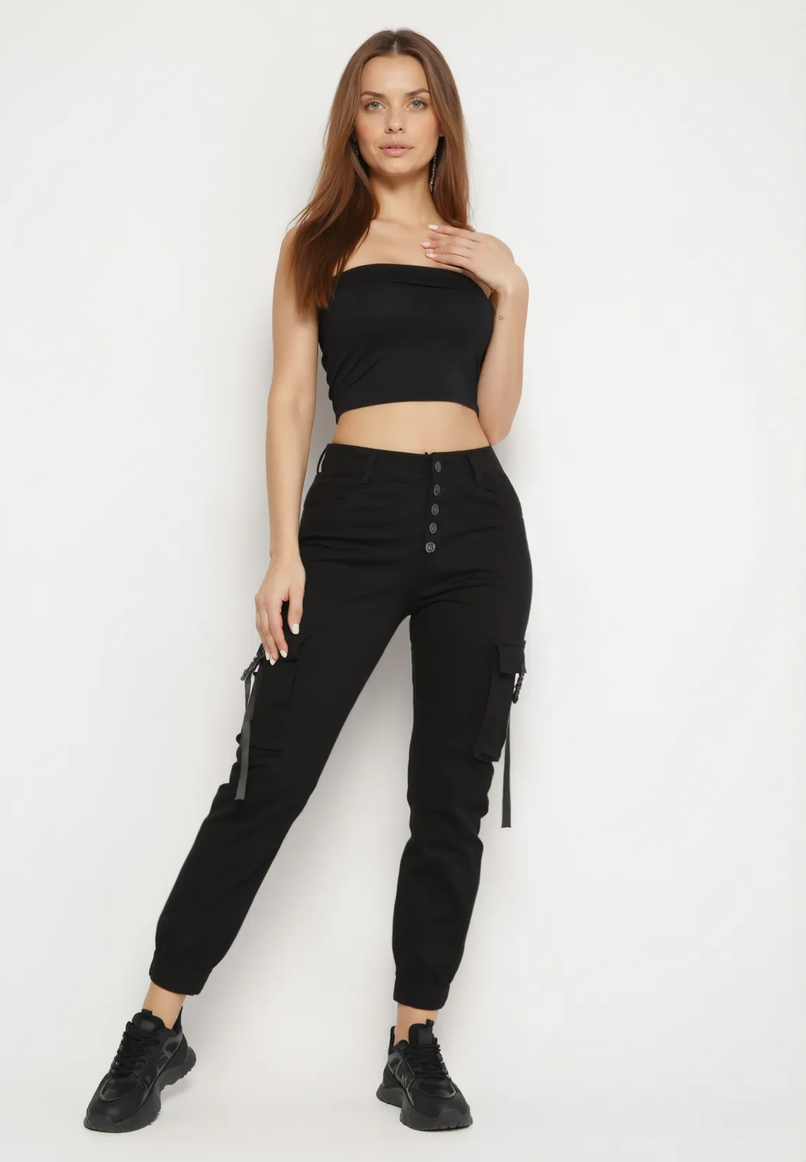 Pantalon de jogging en coton taille haute noir