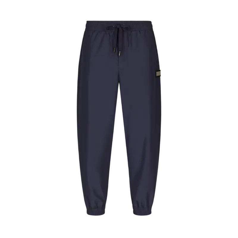 Pantalon de jogging en nylon bleu étiquette griffée