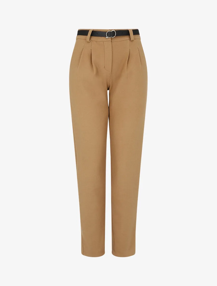 Pantalon épais uni coupe droite - Camel