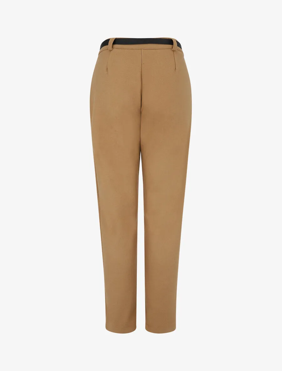 Pantalon épais uni coupe droite - Camel