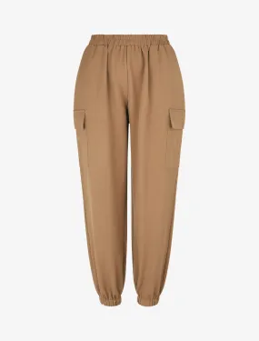 Pantalon fluide uni à bords élastiqués - Camel