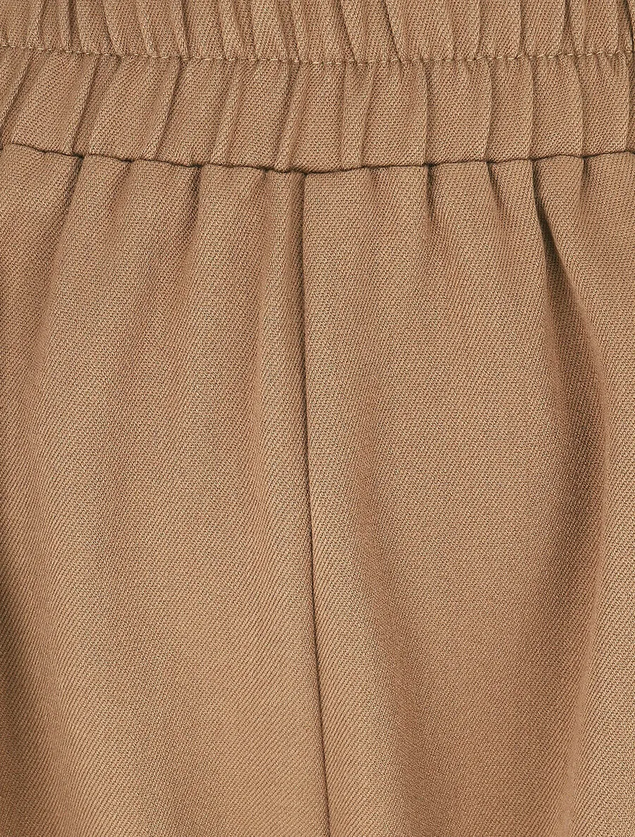 Pantalon fluide uni à bords élastiqués - Camel