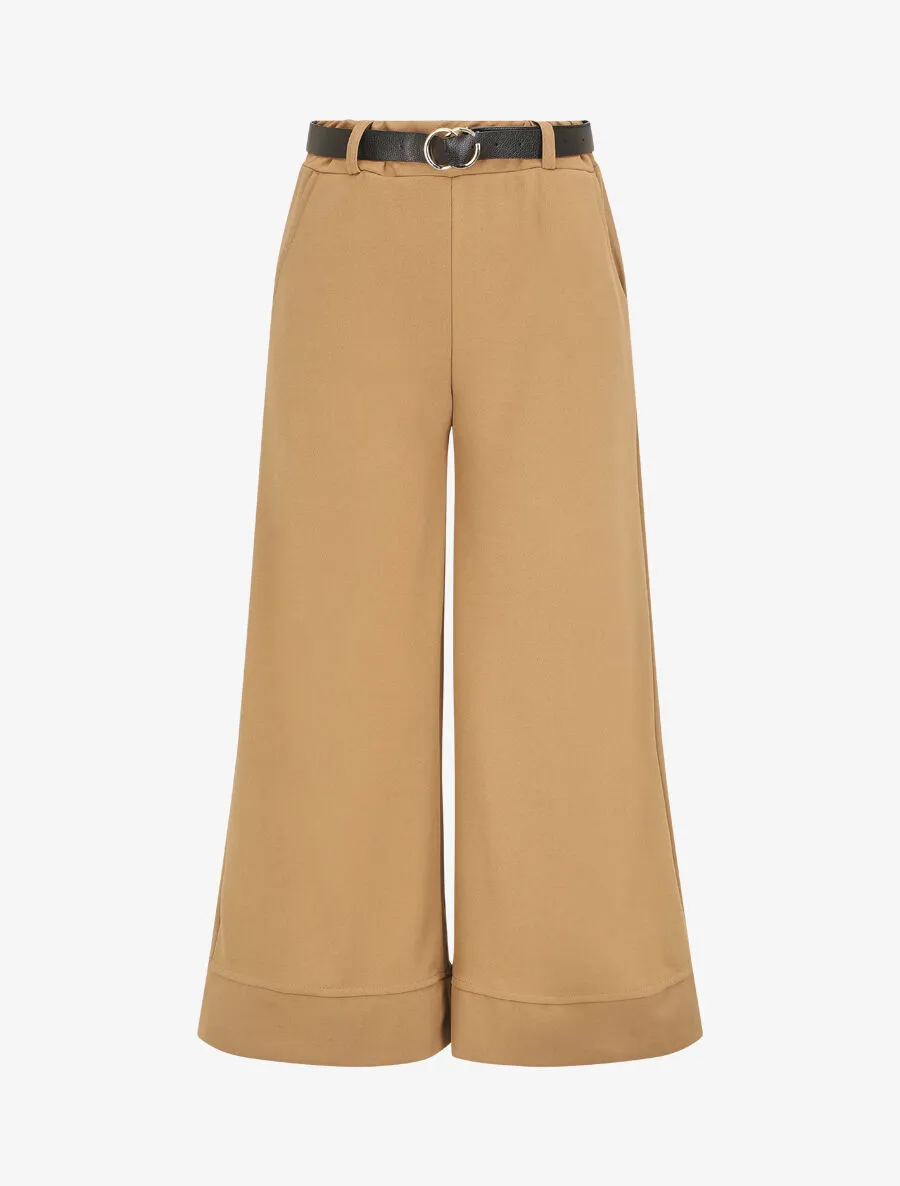 Pantalon large uni taille haute - Camel