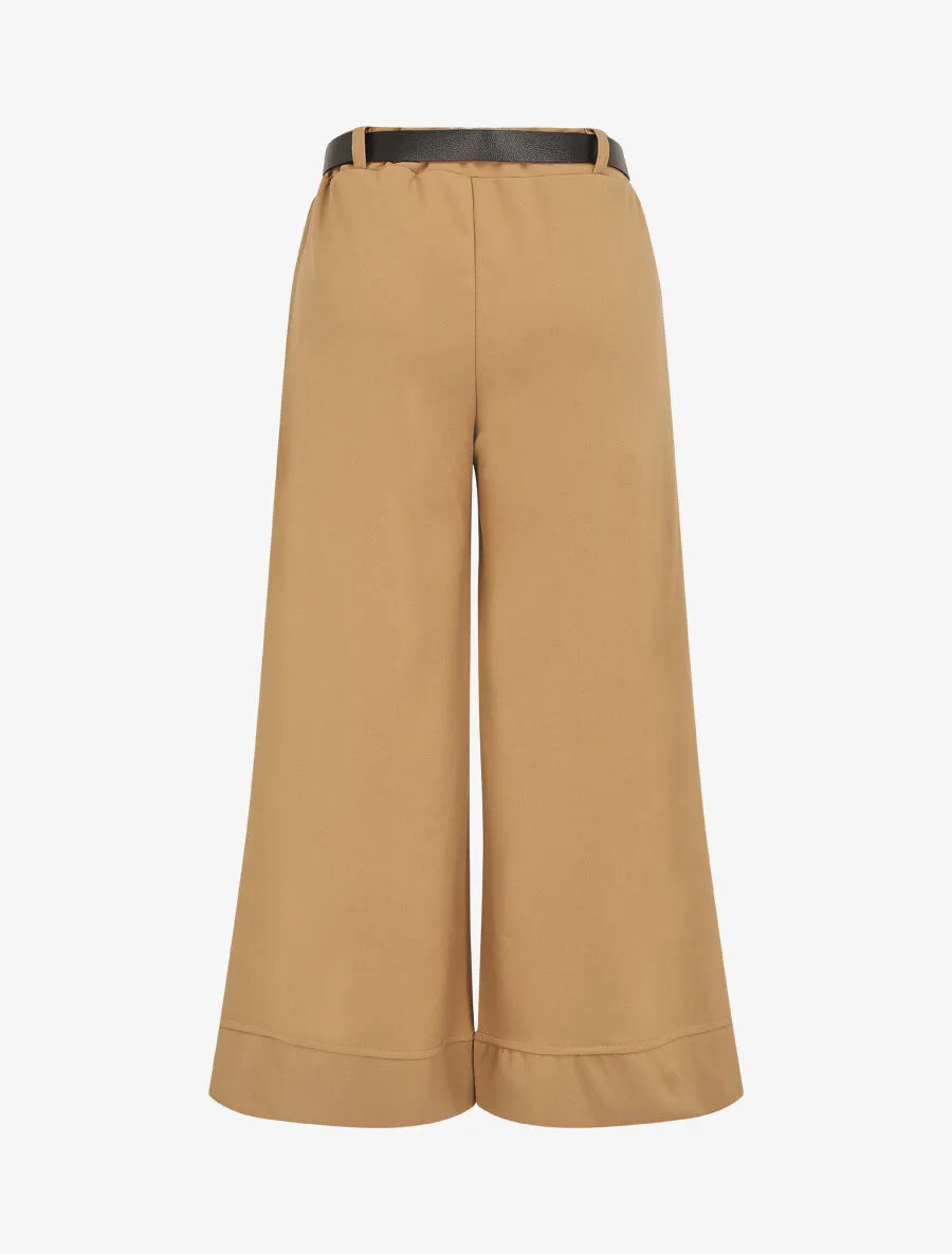 Pantalon large uni taille haute - Camel