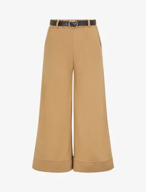 Pantalon large uni taille haute - Camel