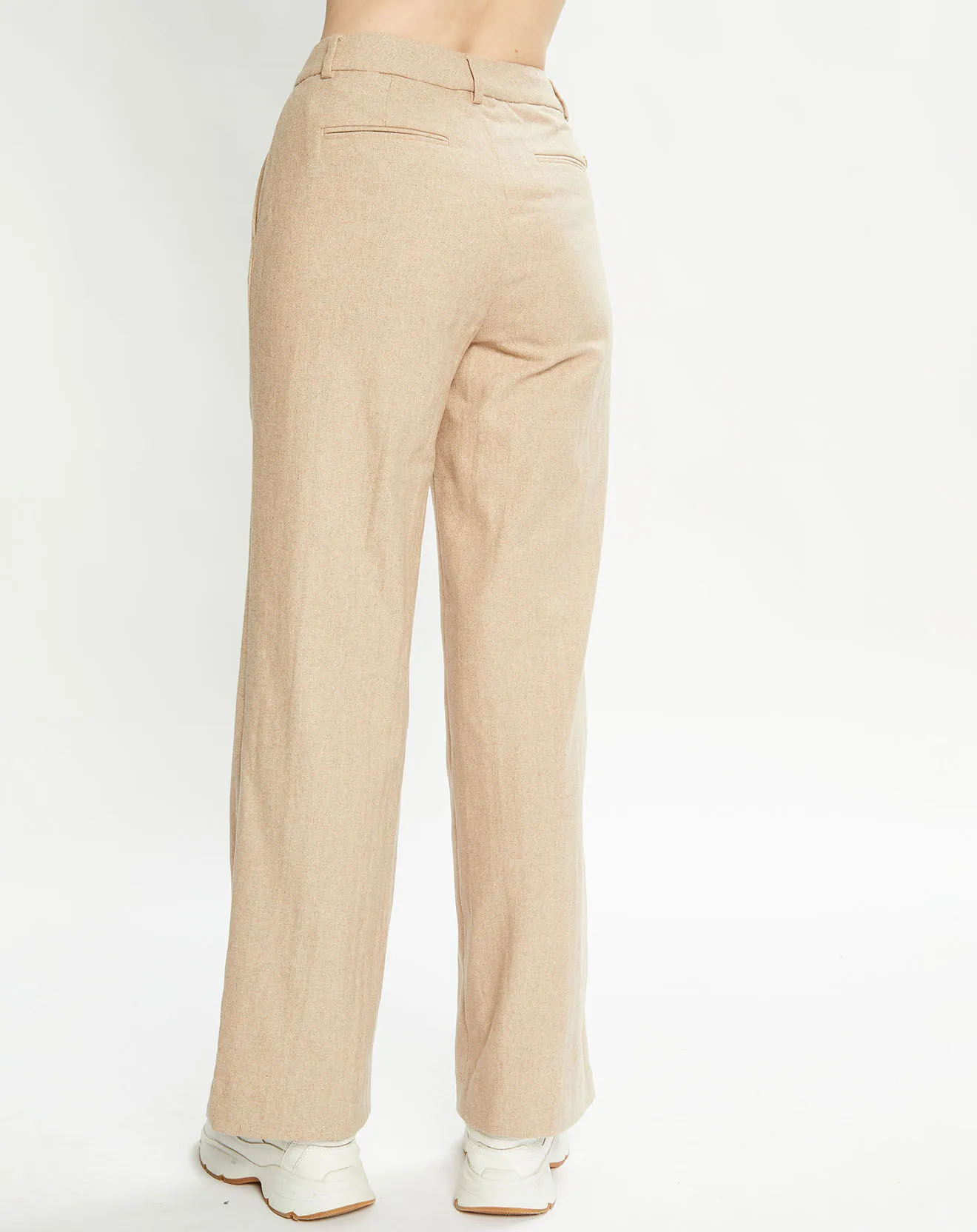 Pantalon Regular Fit en Laine mélangée Edie Text beige