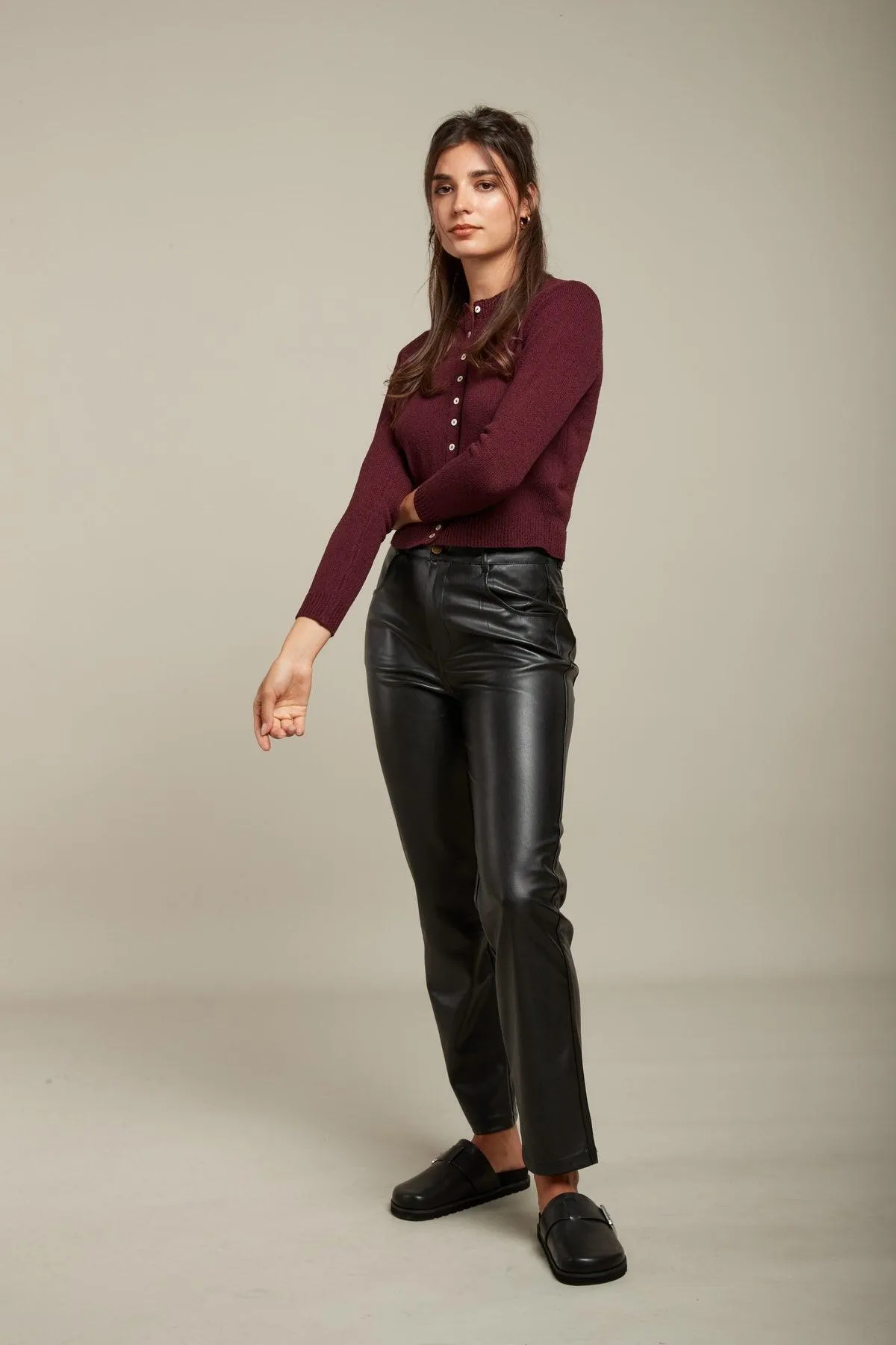 Pantalon simili droit taille haute - Yann