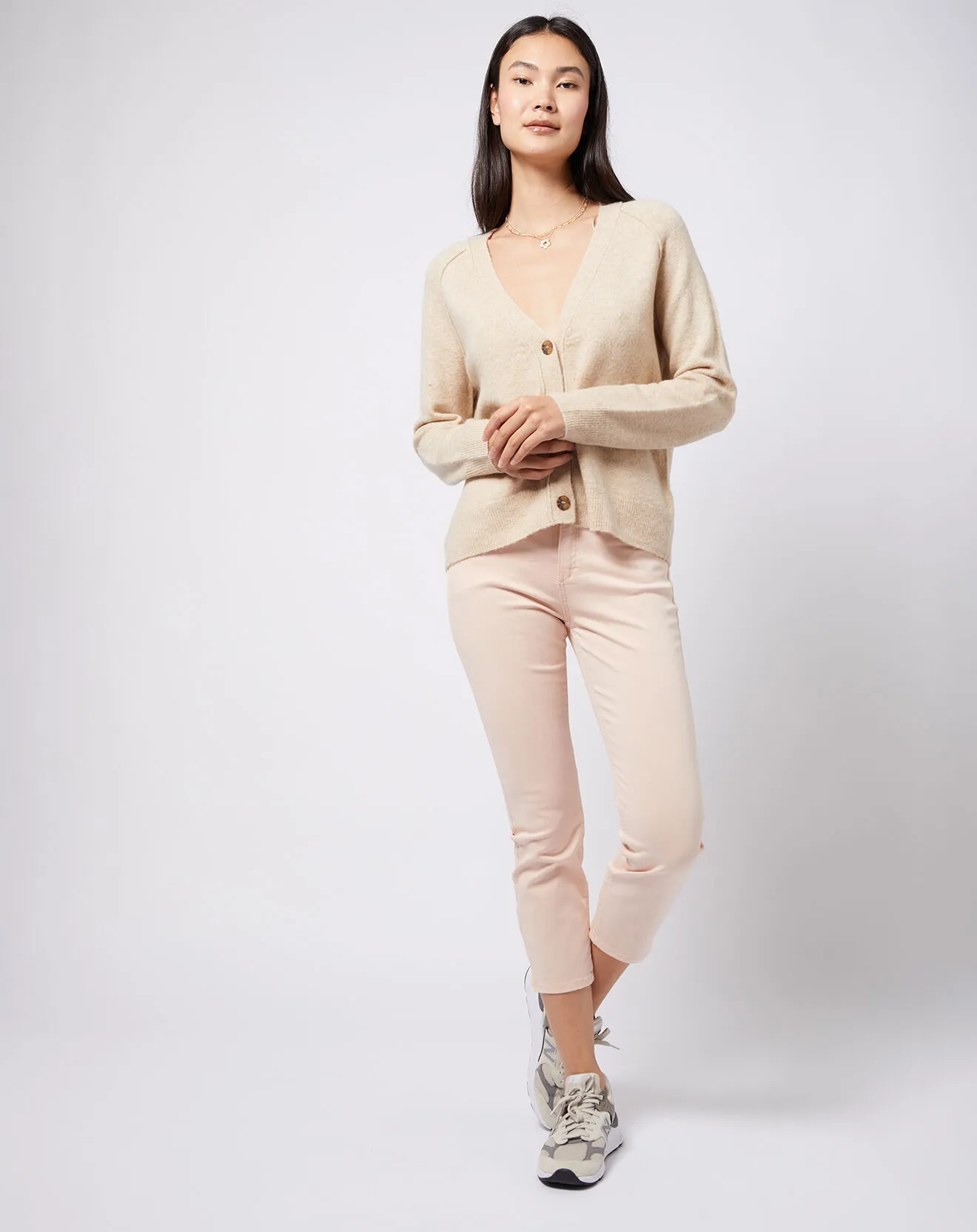 Pantalon Slim en Coton stretch doux beige/pêche