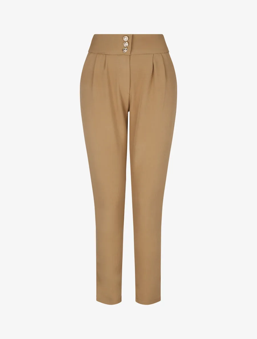 Pantalon uni à taille élastiquée - Camel