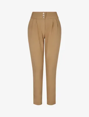 Pantalon uni à taille élastiquée - Camel