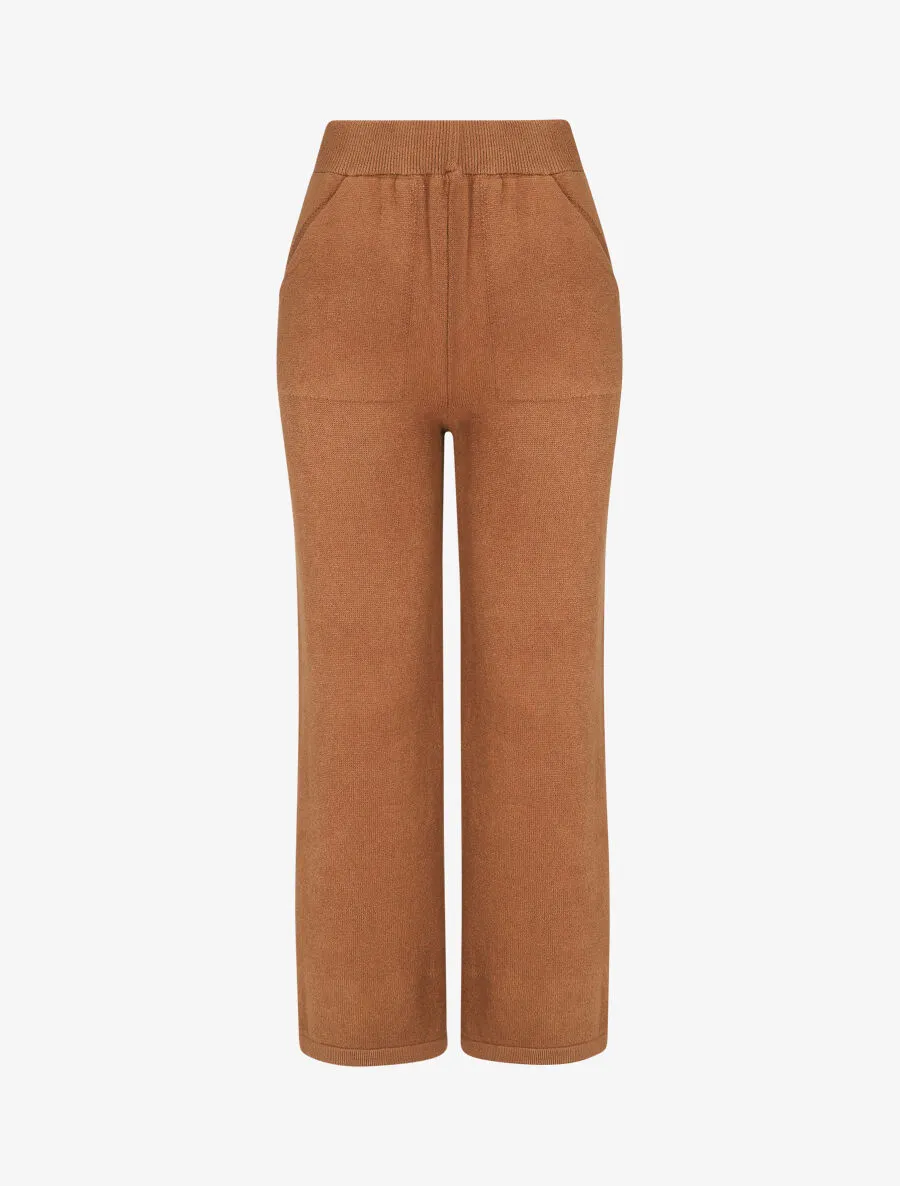 Pantalon uni en maille - Camel