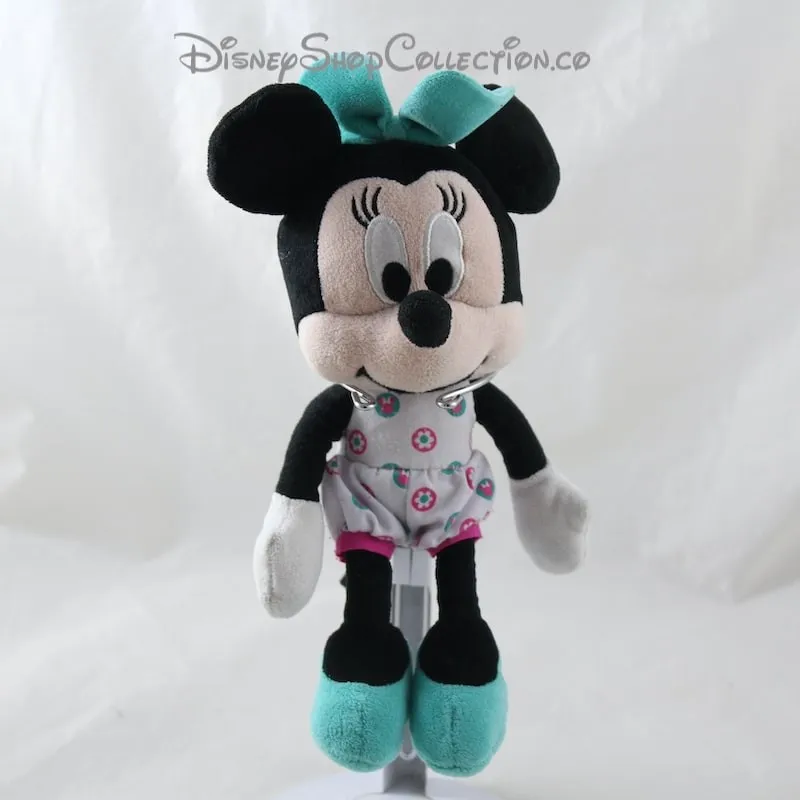 Peluche Minnie DISNEY combinaison fleurie noeud vert 24 cm