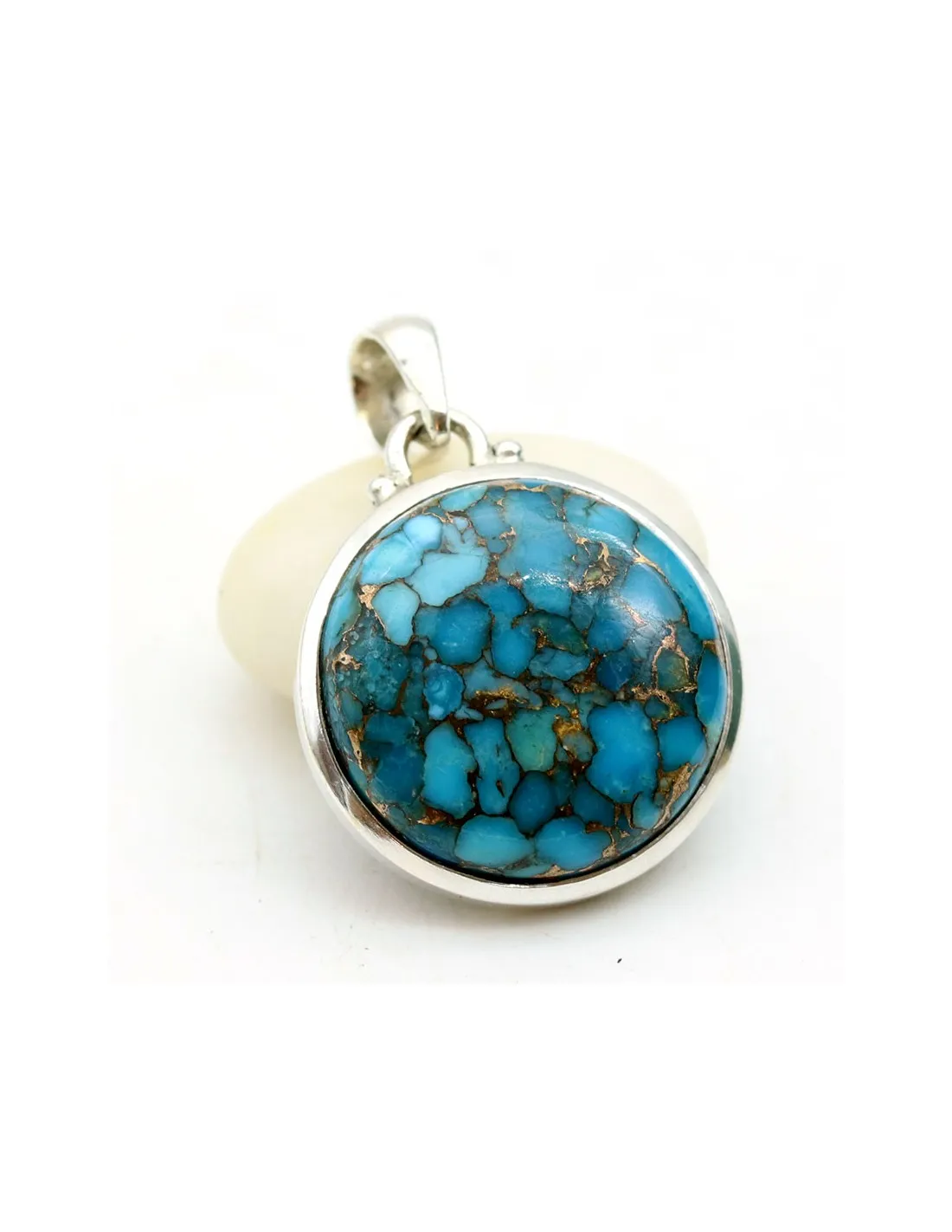 Pendentif argent turquoise de mohave ronde