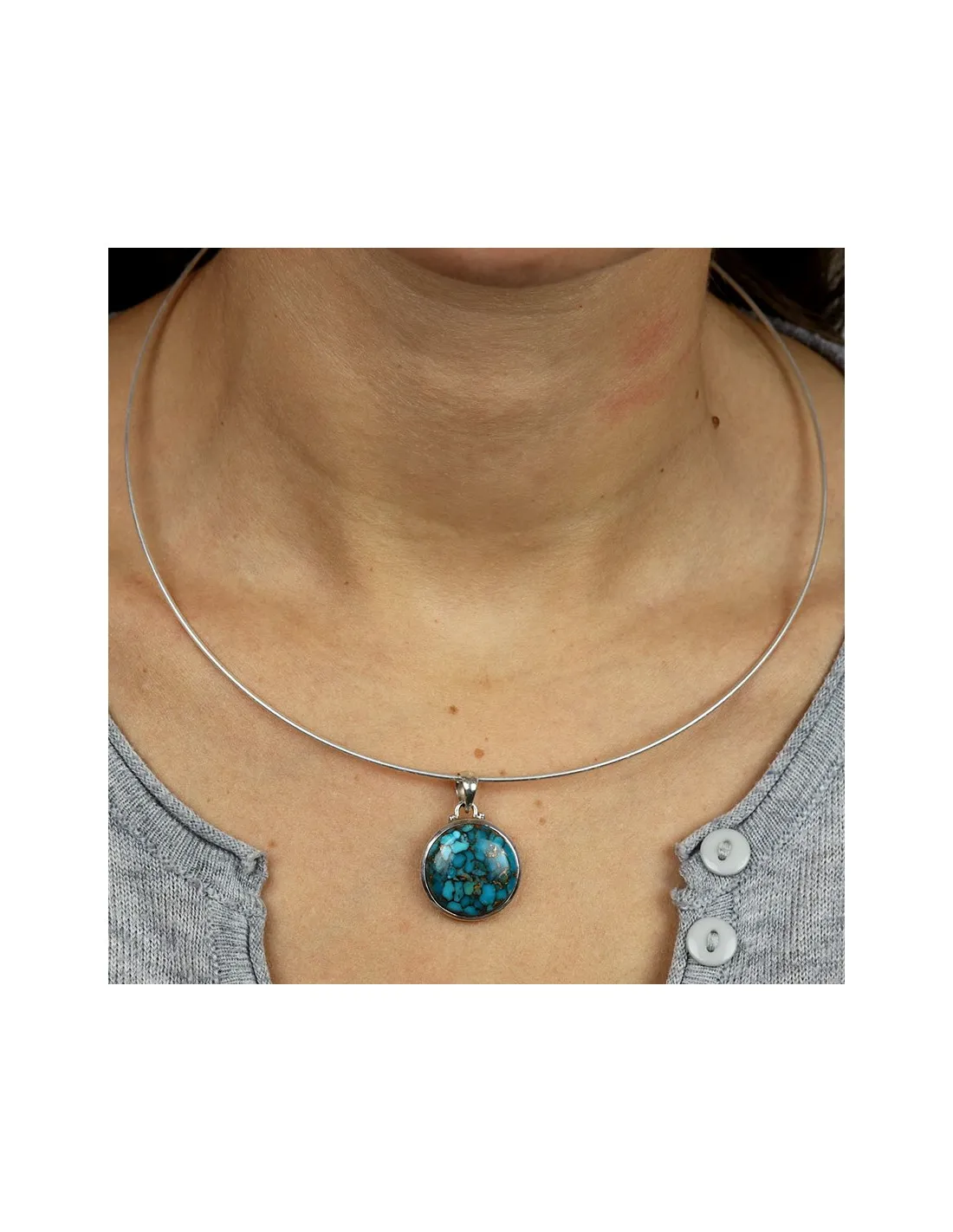 Pendentif argent turquoise de mohave ronde