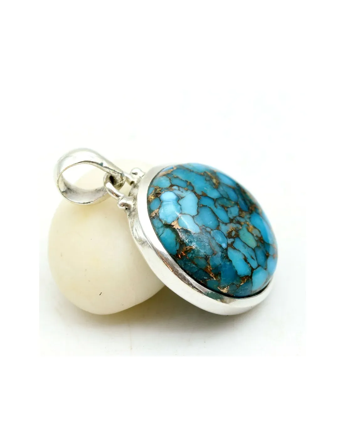 Pendentif argent turquoise de mohave ronde