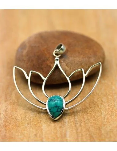 Pendentif lotus argent et turquoise