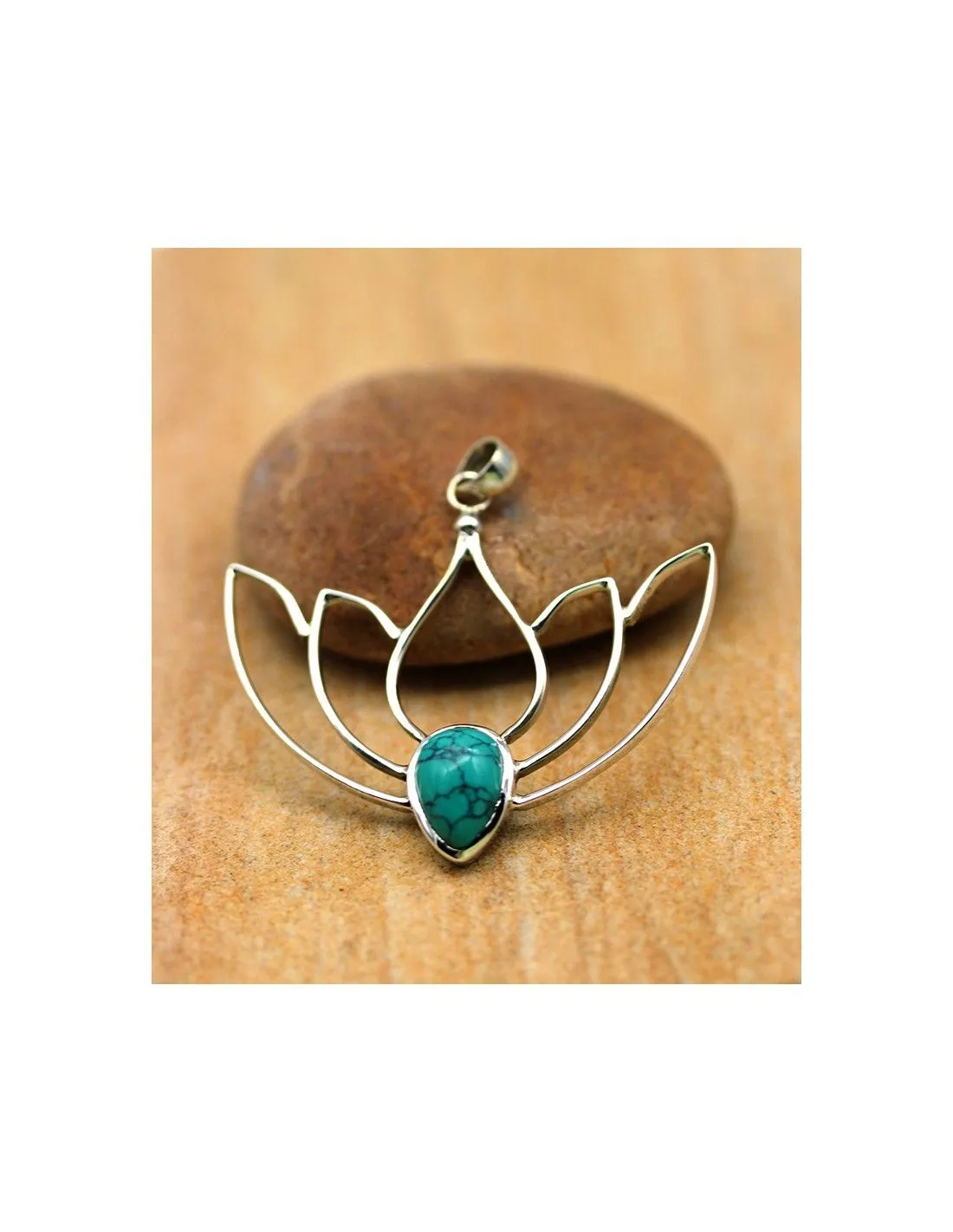 Pendentif lotus argent et turquoise