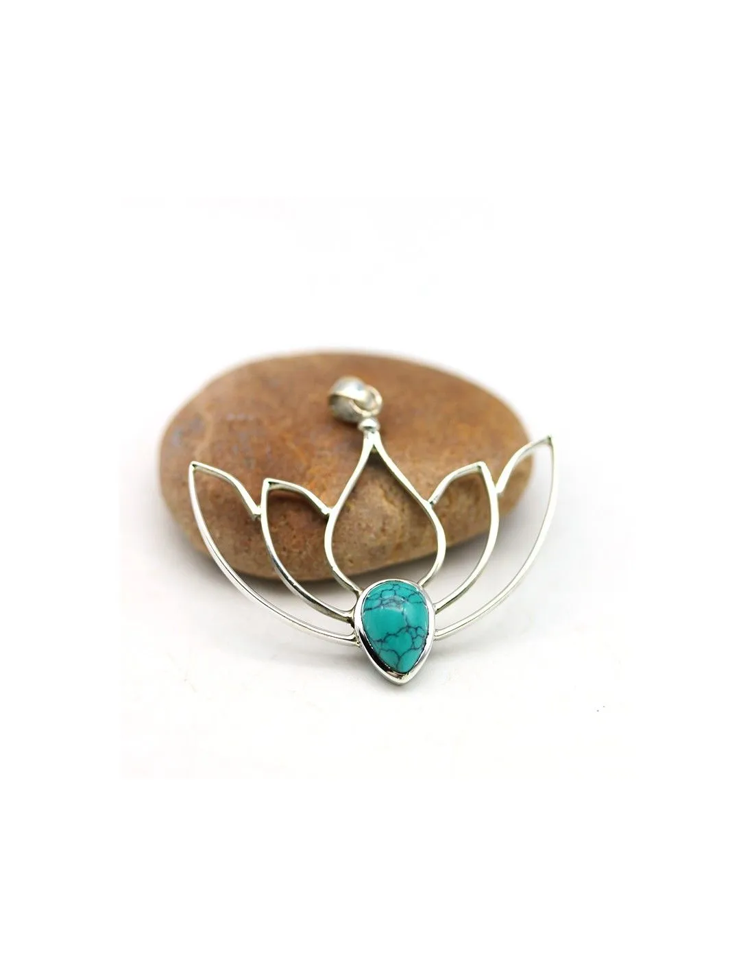 Pendentif lotus argent et turquoise