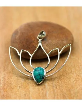 Pendentif lotus argent et turquoise