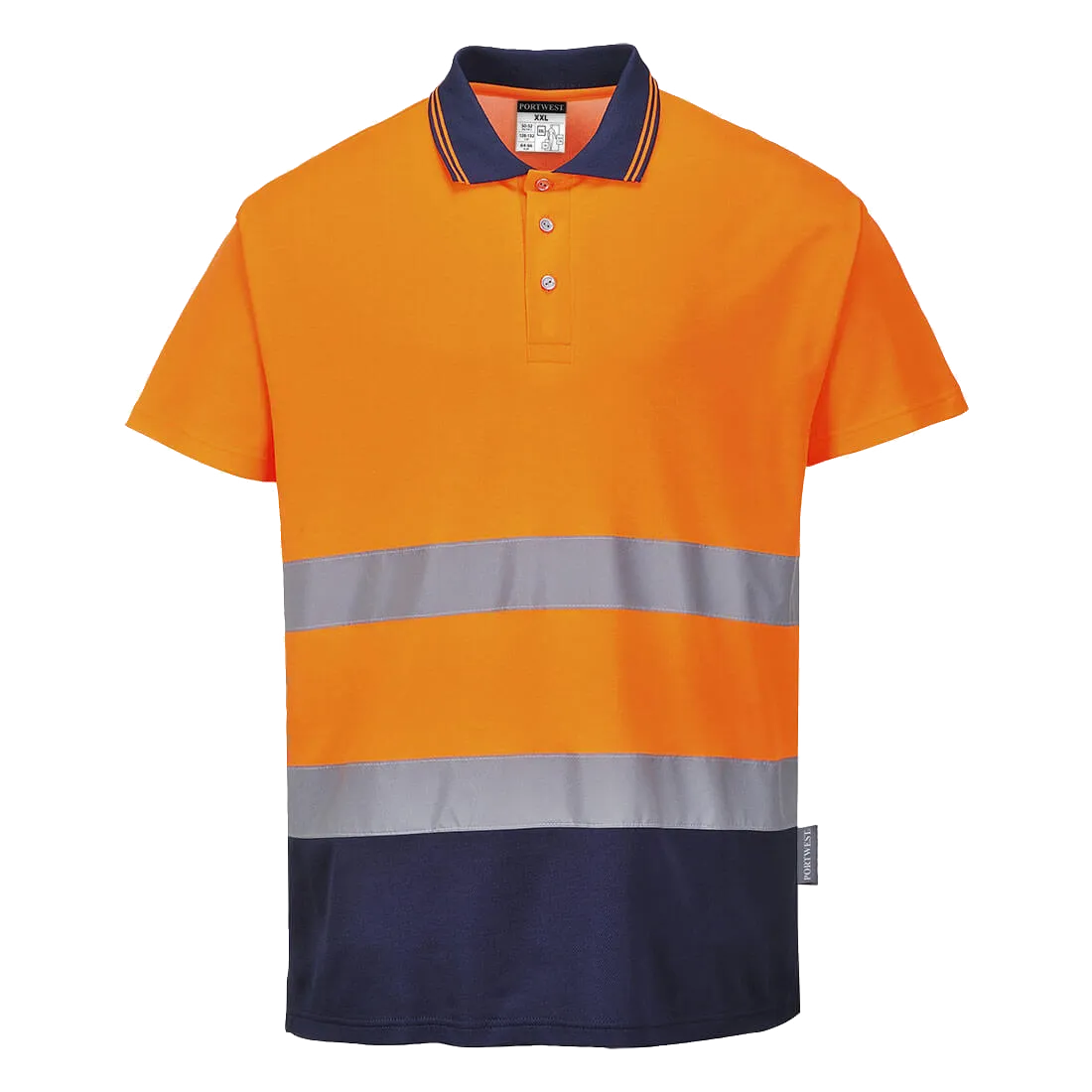 POLO COTON BICOLORE ORANGE MARINE