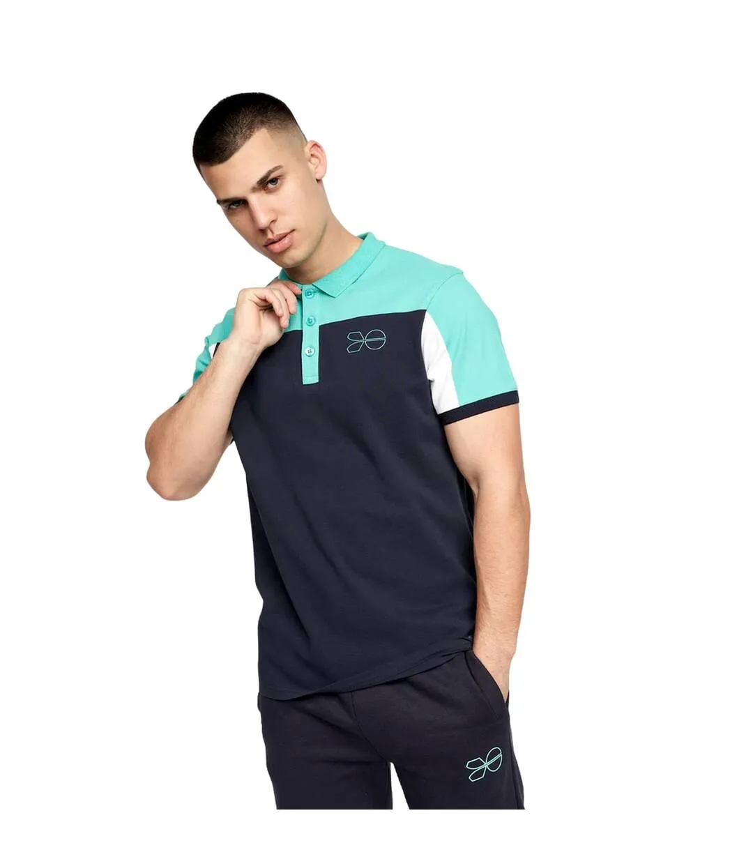 Polo jabblist homme bleu marine / turquoise vif / blanc Crosshatch