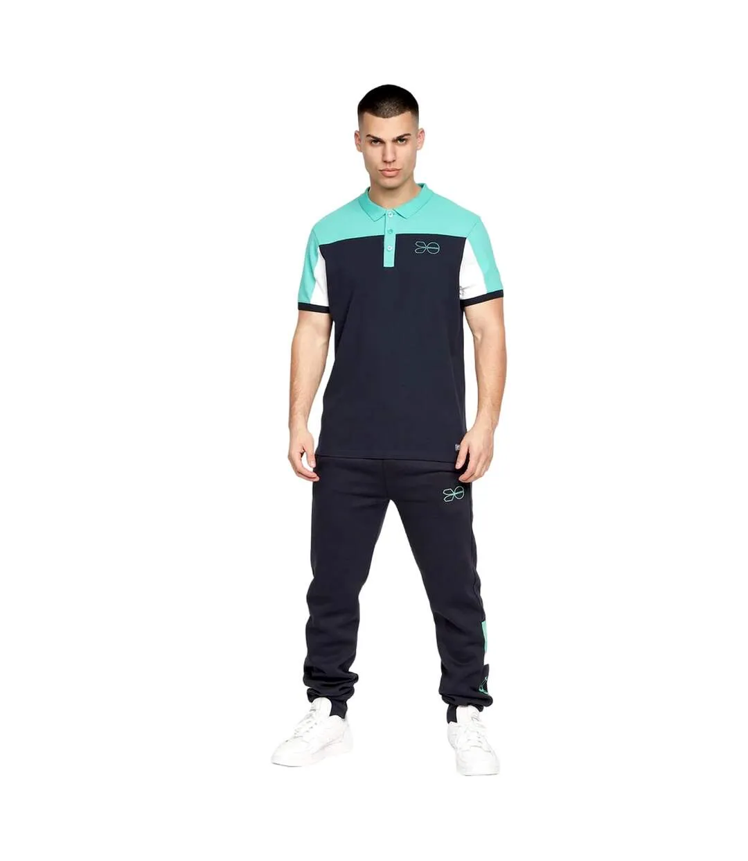 Polo jabblist homme bleu marine / turquoise vif / blanc Crosshatch