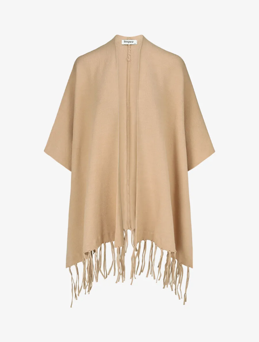 Poncho uni et franges - Camel